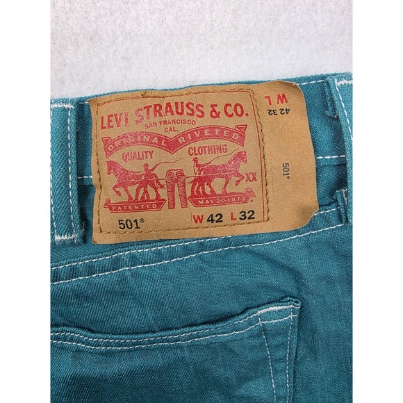 2017 Levi's 501 Coral‎ Blue Men's Denim Jean Pants Shrink To Fit 42x32 Buttonfly - Picture 7 of 10